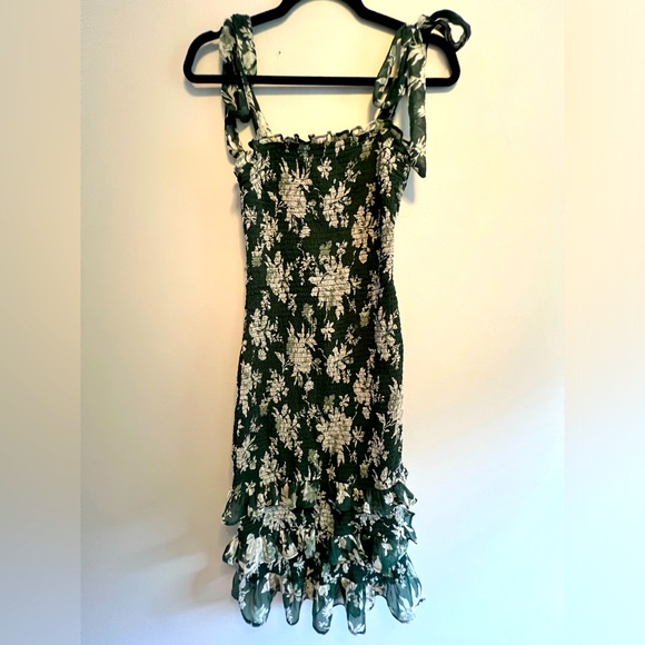 Abercrombie & Fitch Tie Strap Smocked Midi Dress - Size S - Green - Picture 3 of 5